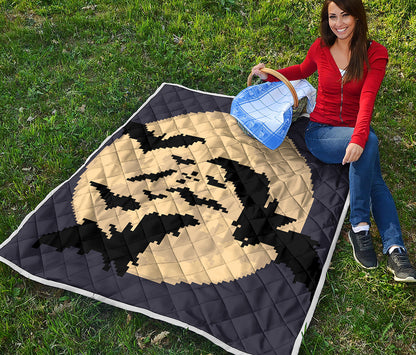 8-Bit Pixel Halloween Bat Print Quilt