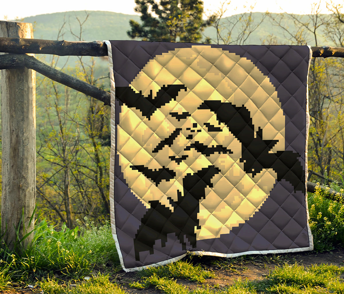 8-Bit Pixel Halloween Bat Print Quilt