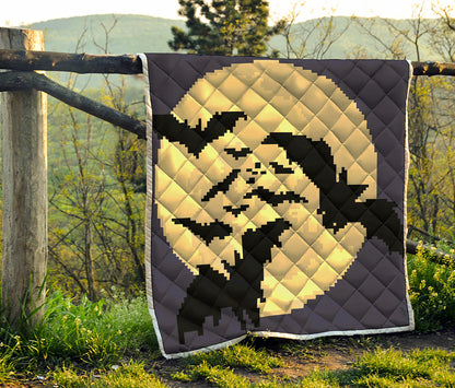 8-Bit Pixel Halloween Bat Print Quilt
