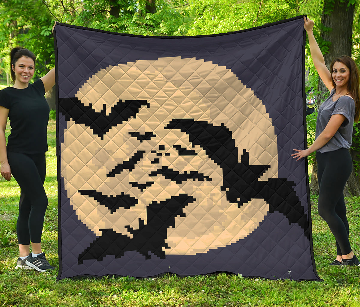 8-Bit Pixel Halloween Bat Print Quilt