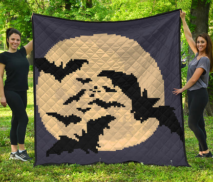 8-Bit Pixel Halloween Bat Print Quilt
