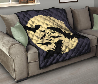 8-Bit Pixel Halloween Bat Print Quilt