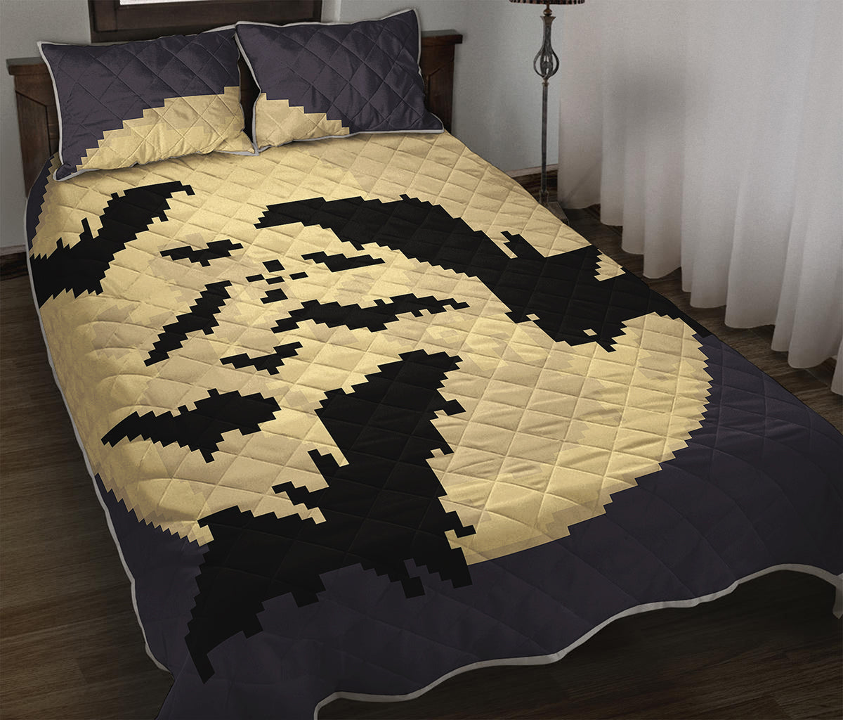 8-Bit Pixel Halloween Bat Print Quilt Bed Set