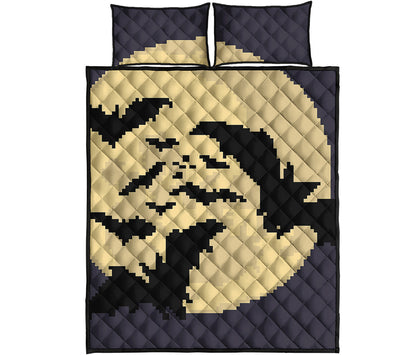8-Bit Pixel Halloween Bat Print Quilt Bed Set