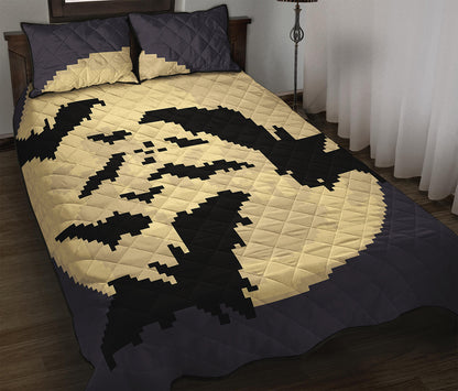 8-Bit Pixel Halloween Bat Print Quilt Bed Set