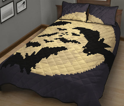 8-Bit Pixel Halloween Bat Print Quilt Bed Set