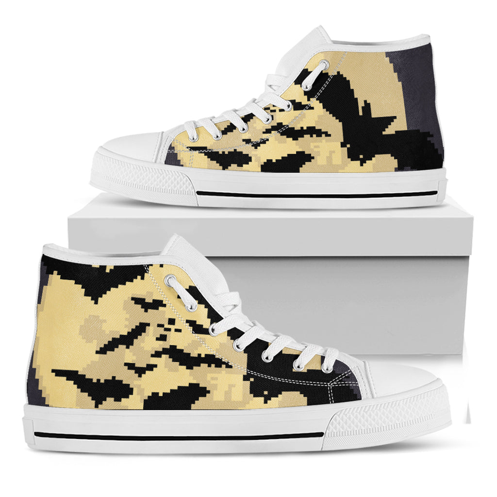8-Bit Pixel Halloween Bat Print White High Top Shoes
