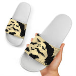 8-Bit Pixel Halloween Bat Print White Slide Sandals
