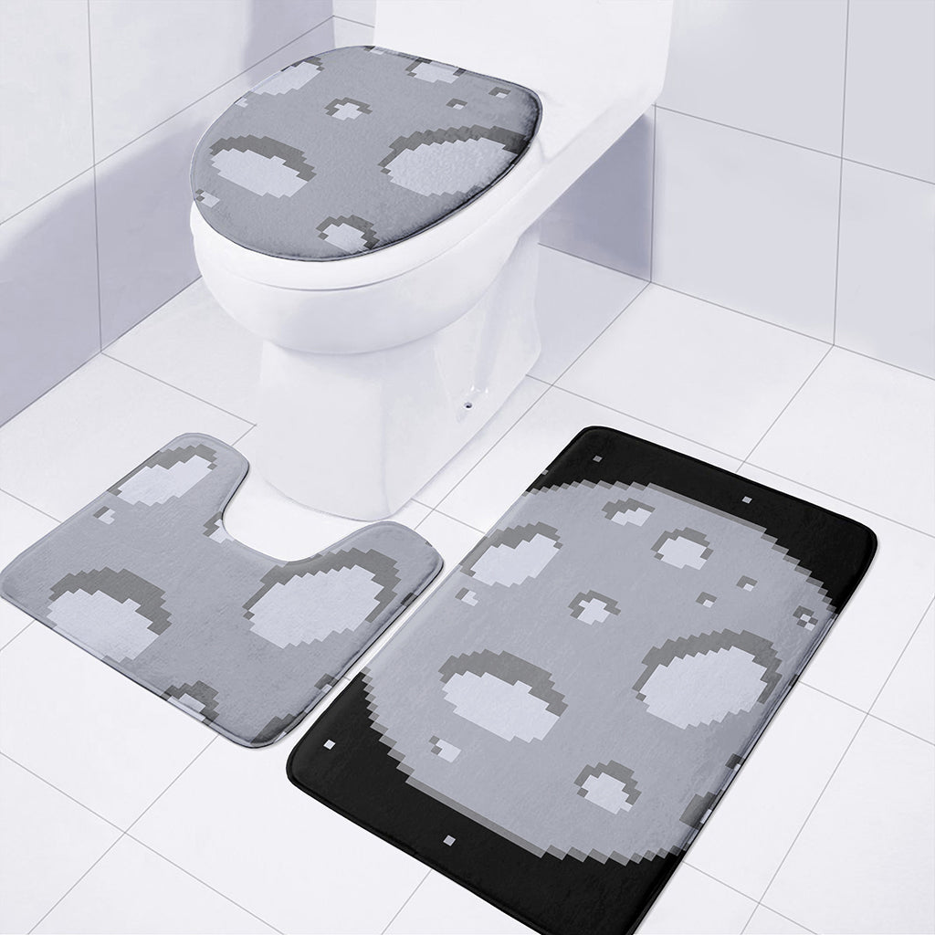 8-Bit Pixel Moon Print 3 Piece Bath Mat Set