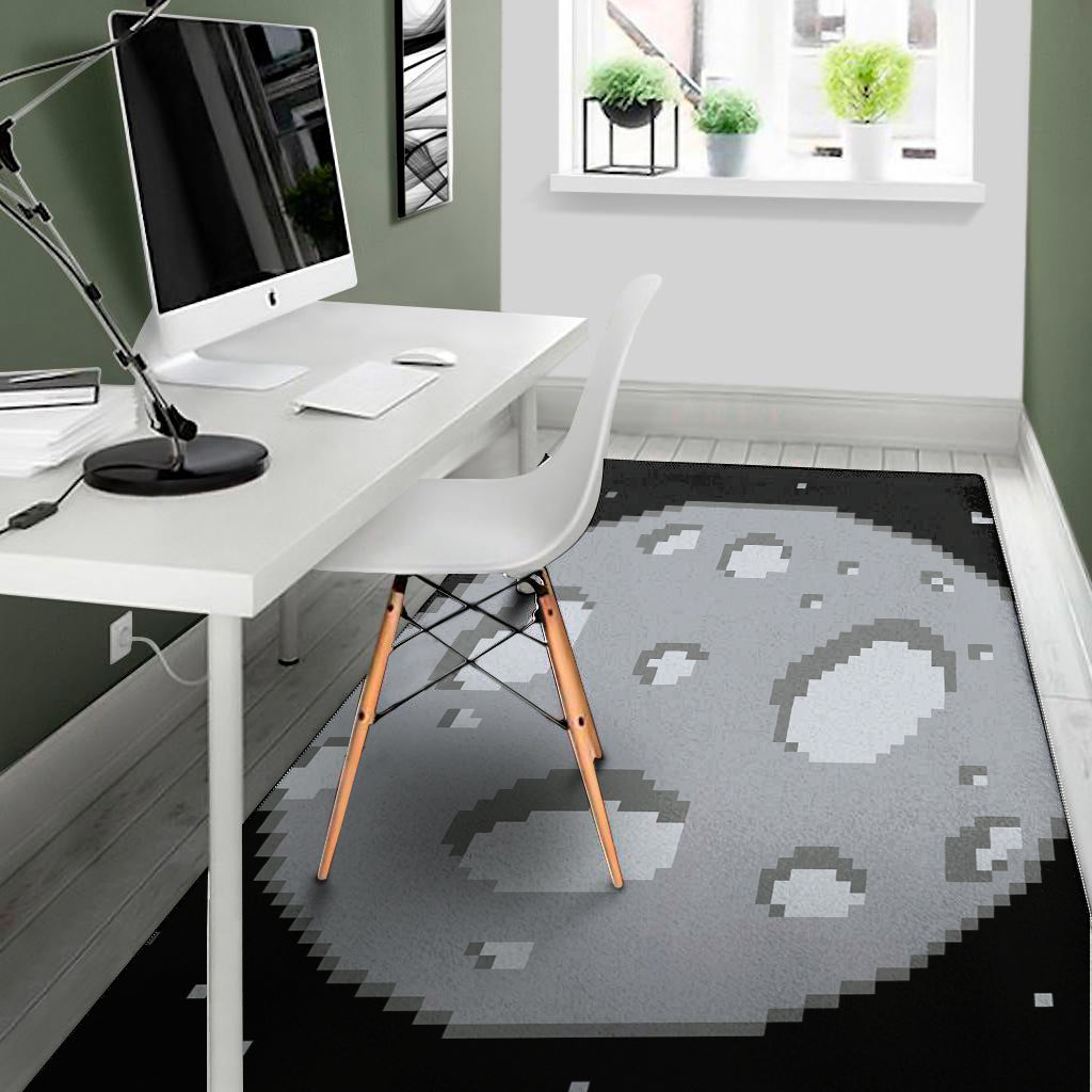 8-Bit Pixel Moon Print Area Rug