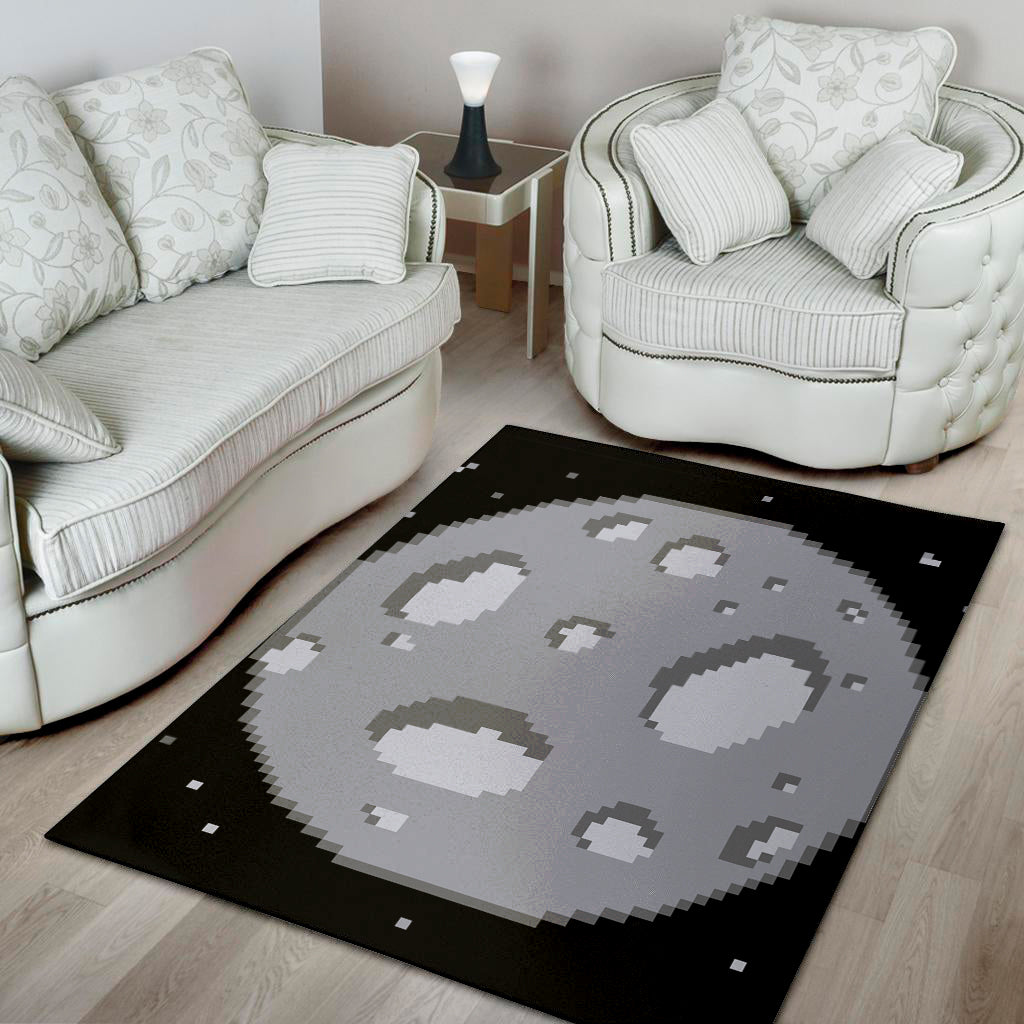 8-Bit Pixel Moon Print Area Rug