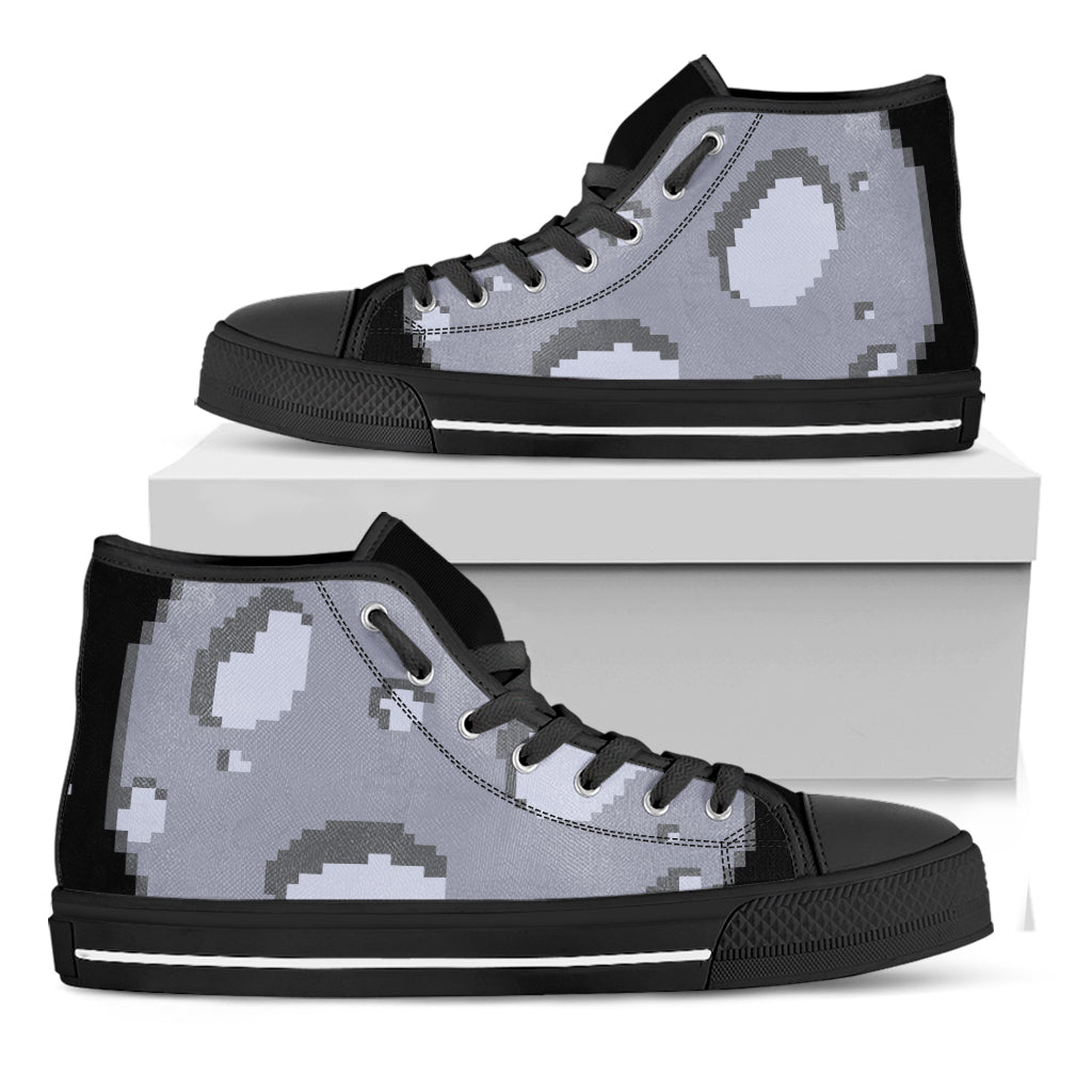 8-Bit Pixel Moon Print Black High Top Shoes