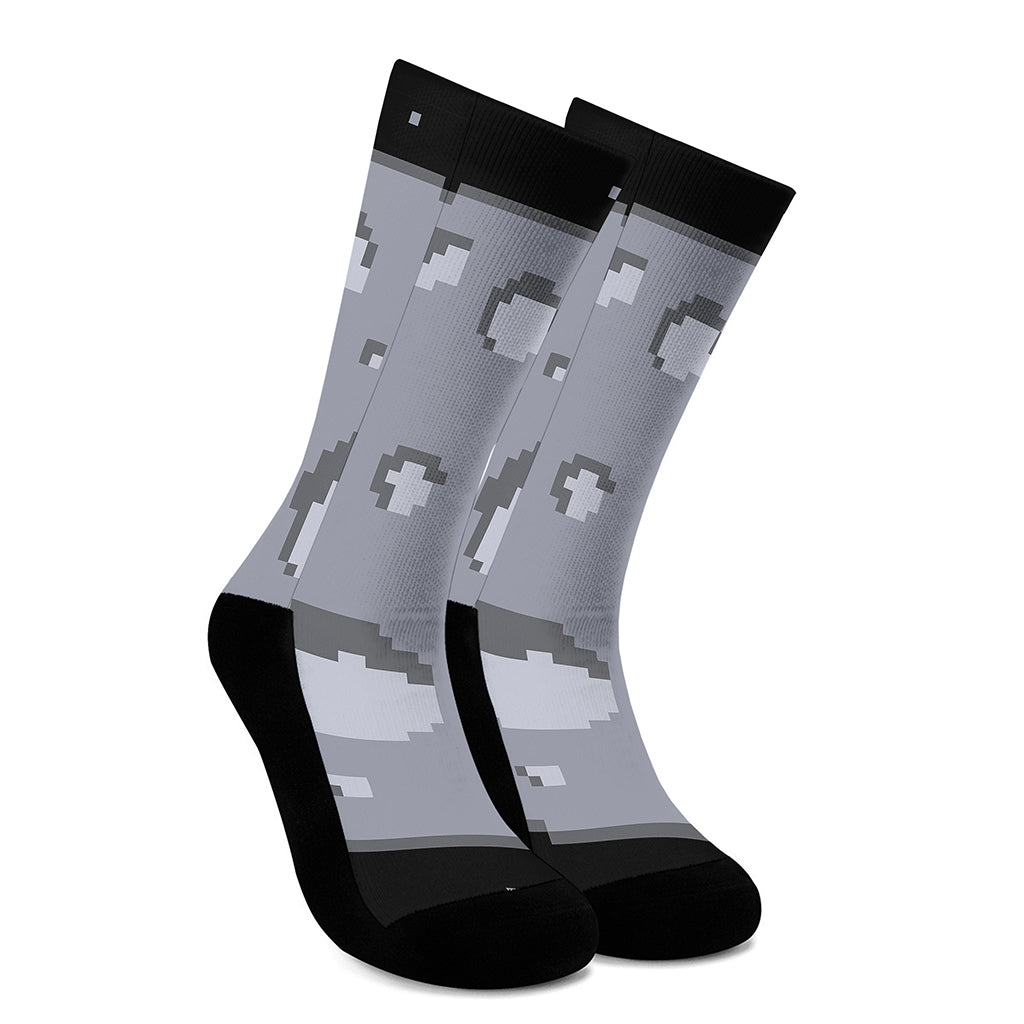 8-Bit Pixel Moon Print Crew Socks