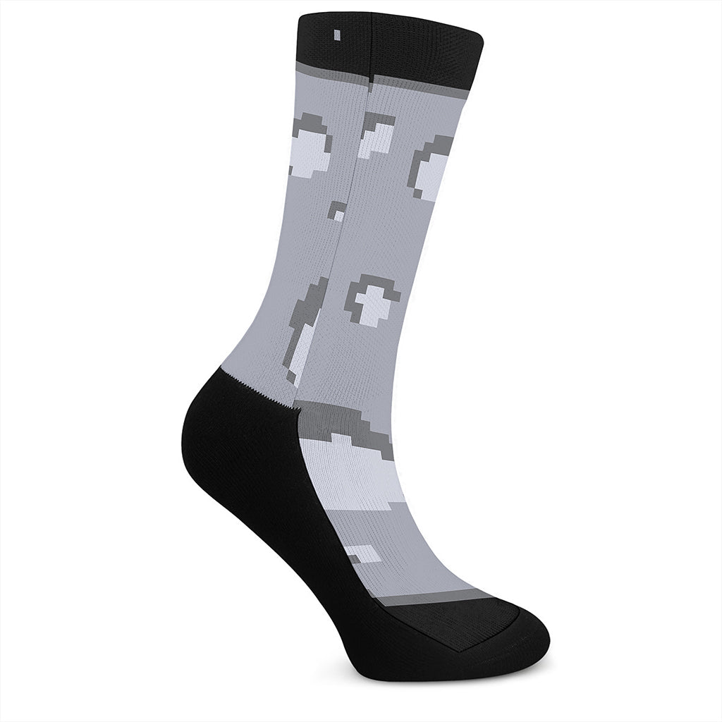 8-Bit Pixel Moon Print Crew Socks