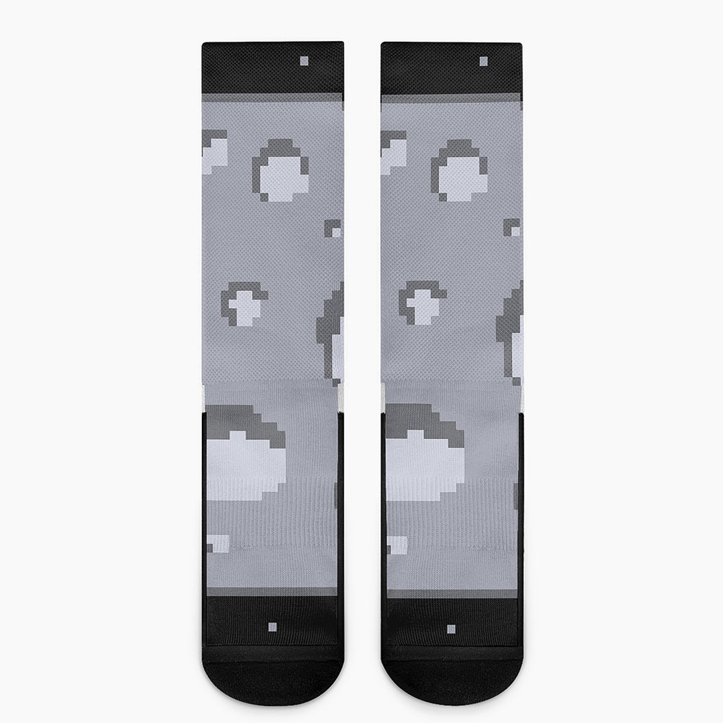 8-Bit Pixel Moon Print Crew Socks