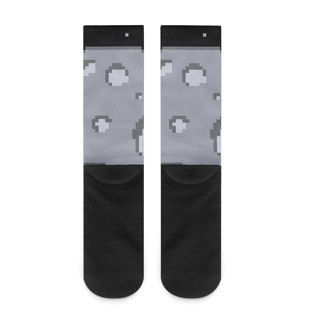 8-Bit Pixel Moon Print Crew Socks