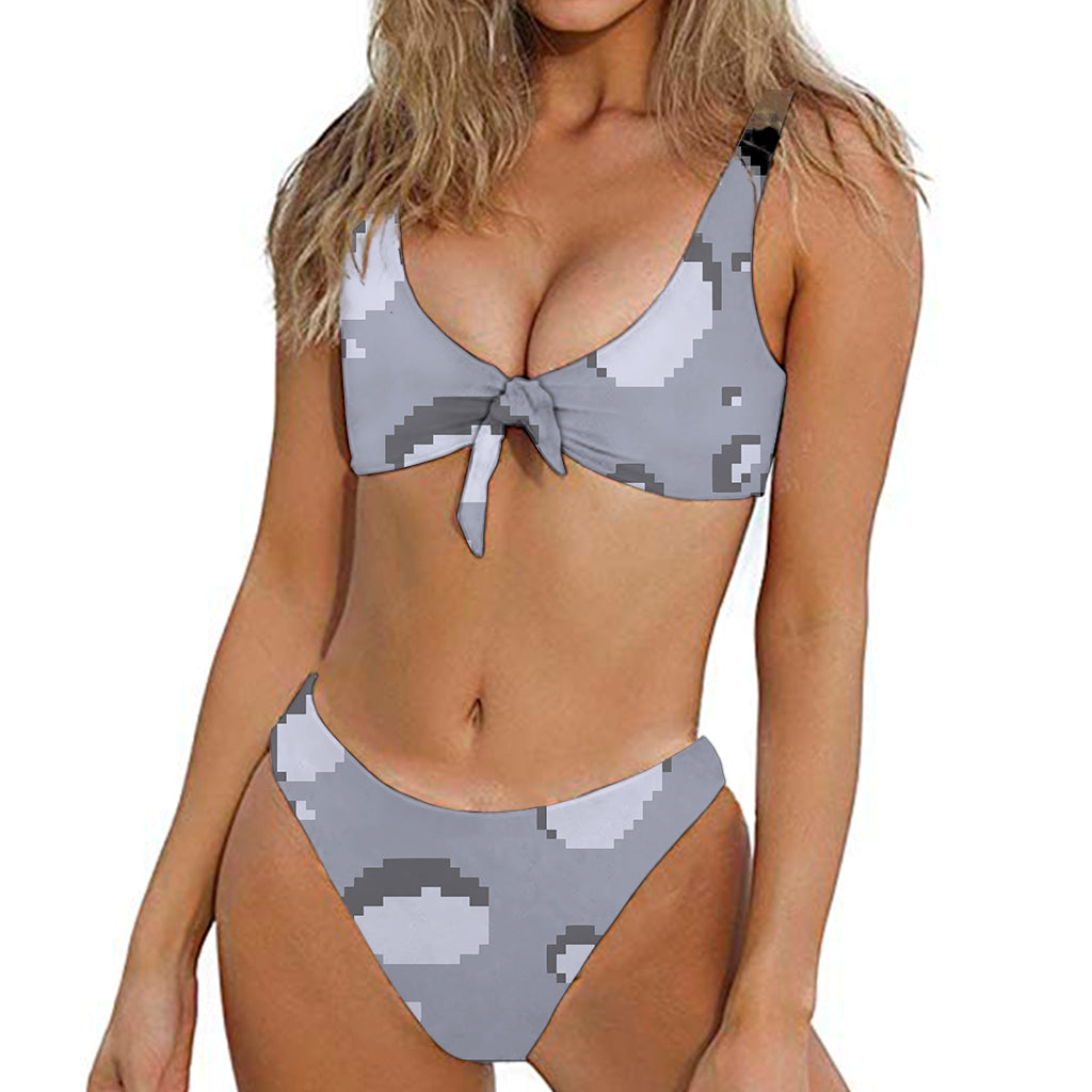 8-Bit Pixel Moon Print Front Bow Tie Bikini