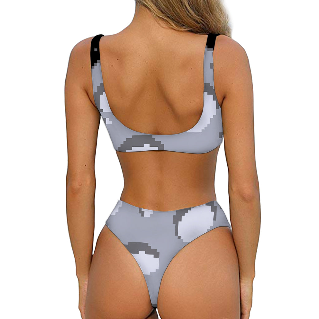 8-Bit Pixel Moon Print Front Bow Tie Bikini