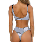 8-Bit Pixel Moon Print Front Bow Tie Bikini