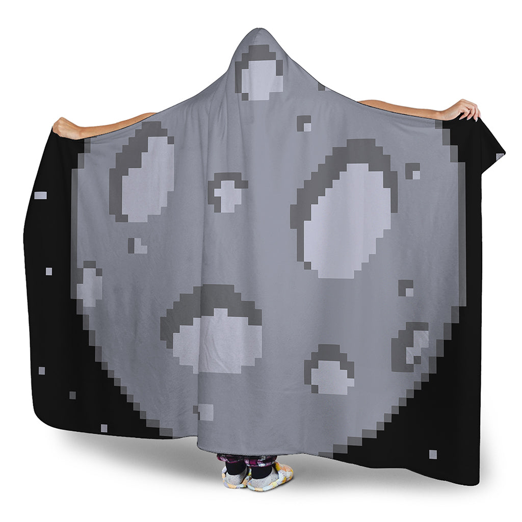 8-Bit Pixel Moon Print Hooded Blanket