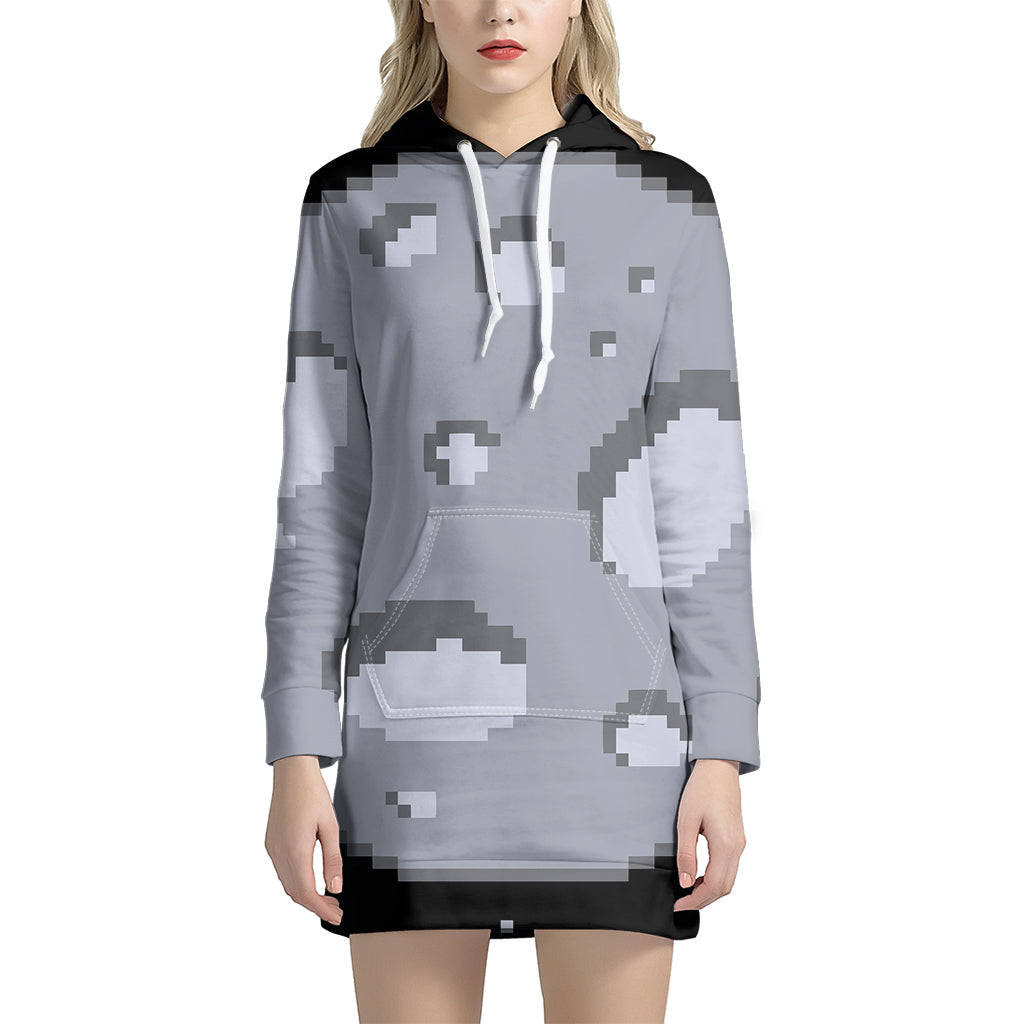 8-Bit Pixel Moon Print Pullover Hoodie Dress