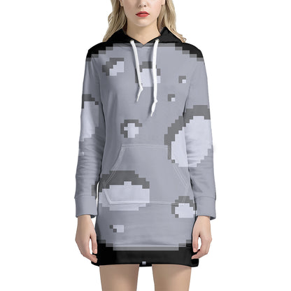 8-Bit Pixel Moon Print Pullover Hoodie Dress