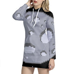 8-Bit Pixel Moon Print Pullover Hoodie Dress