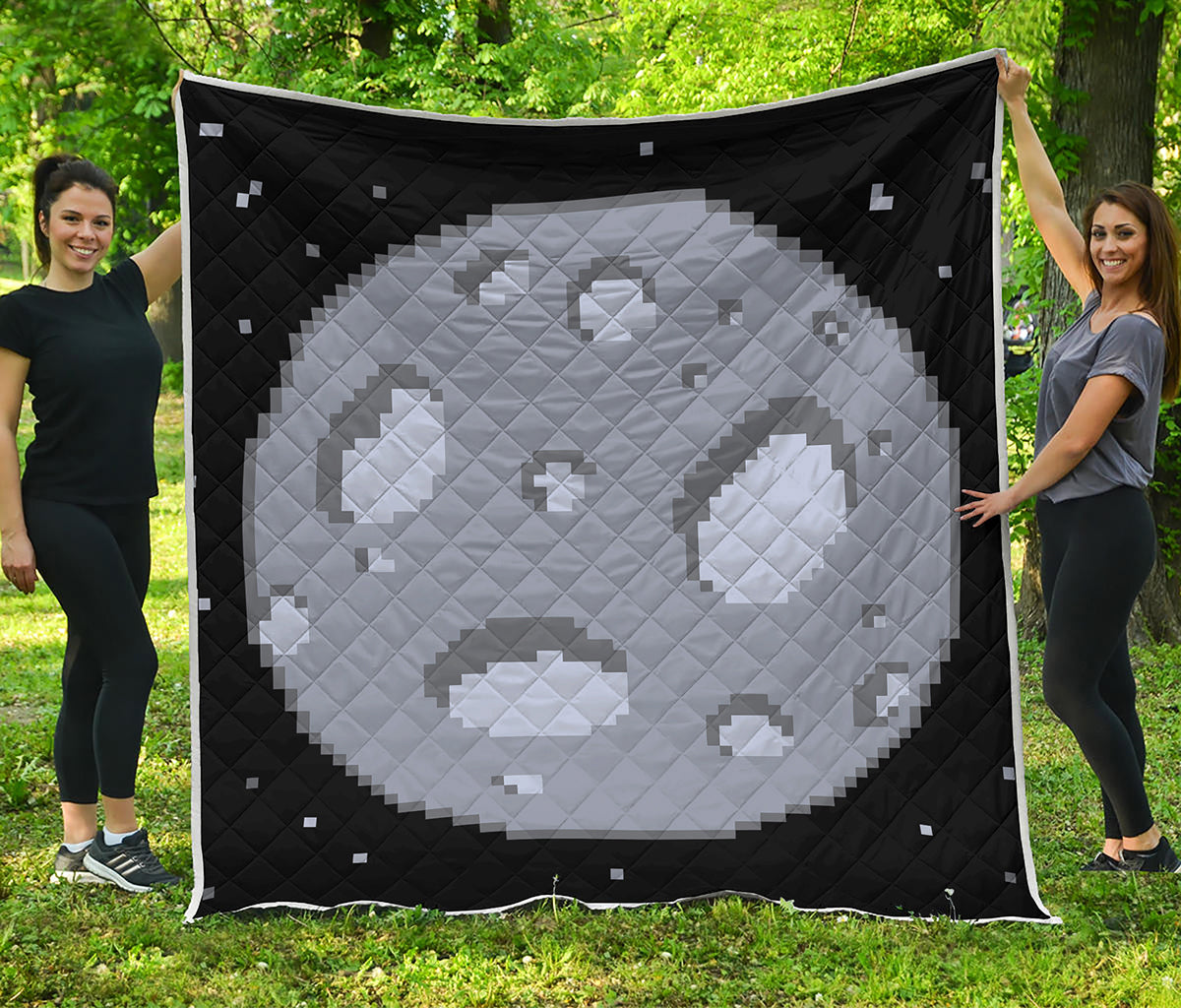 8-Bit Pixel Moon Print Quilt