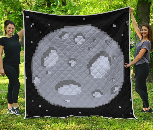 8-Bit Pixel Moon Print Quilt
