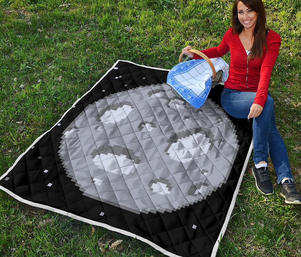 8-Bit Pixel Moon Print Quilt