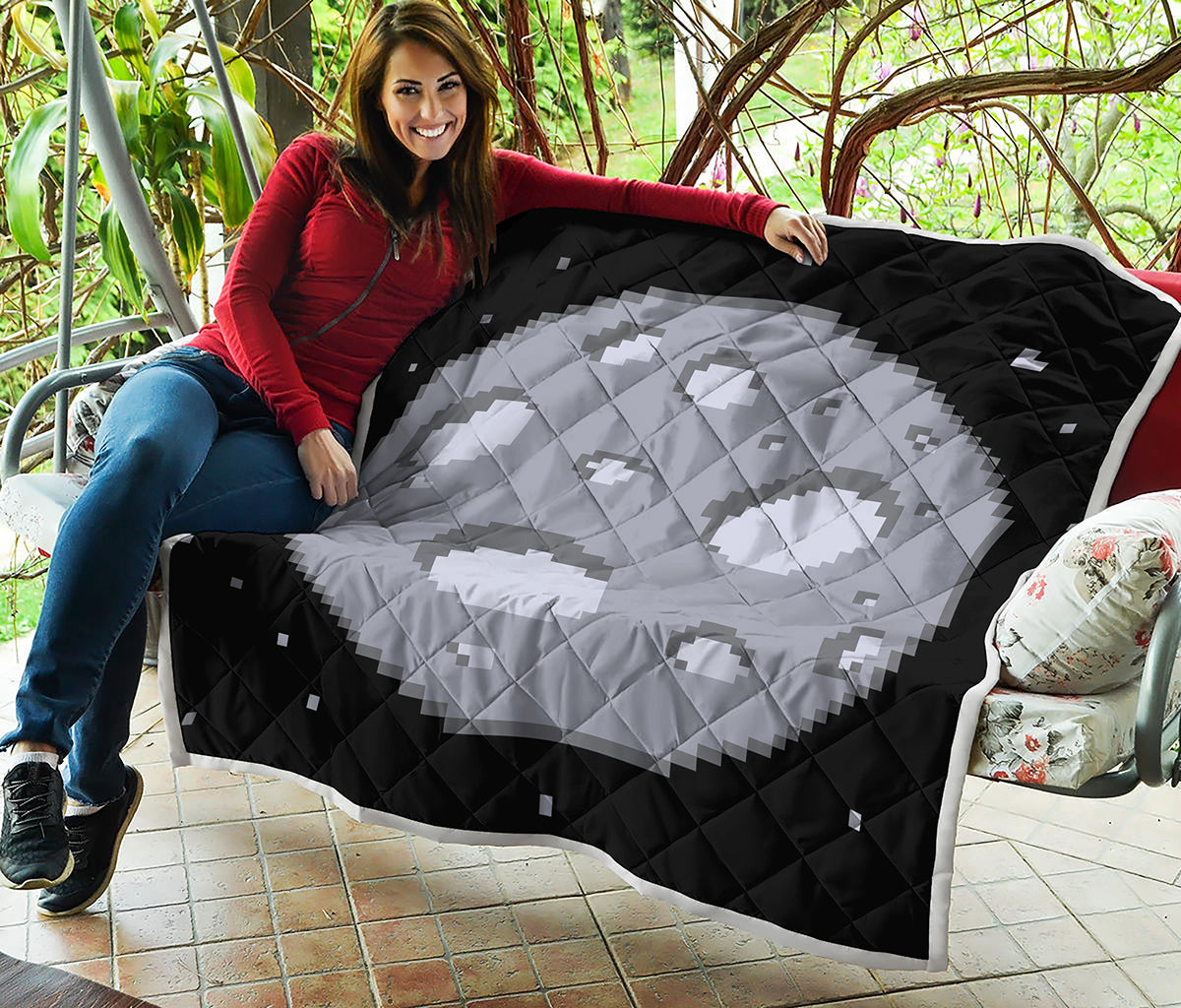 8-Bit Pixel Moon Print Quilt