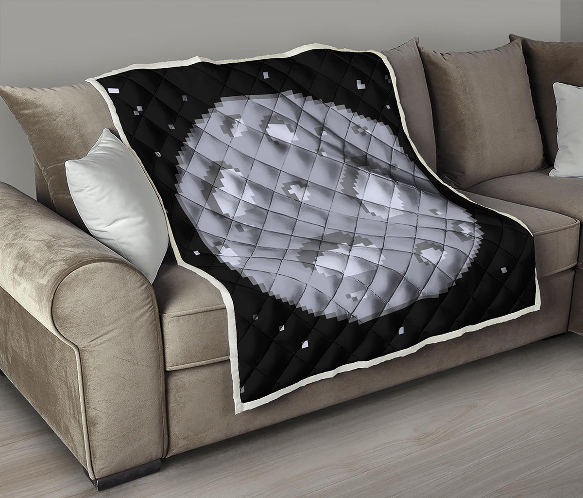 8-Bit Pixel Moon Print Quilt