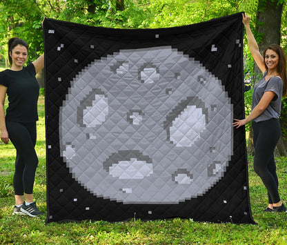 8-Bit Pixel Moon Print Quilt