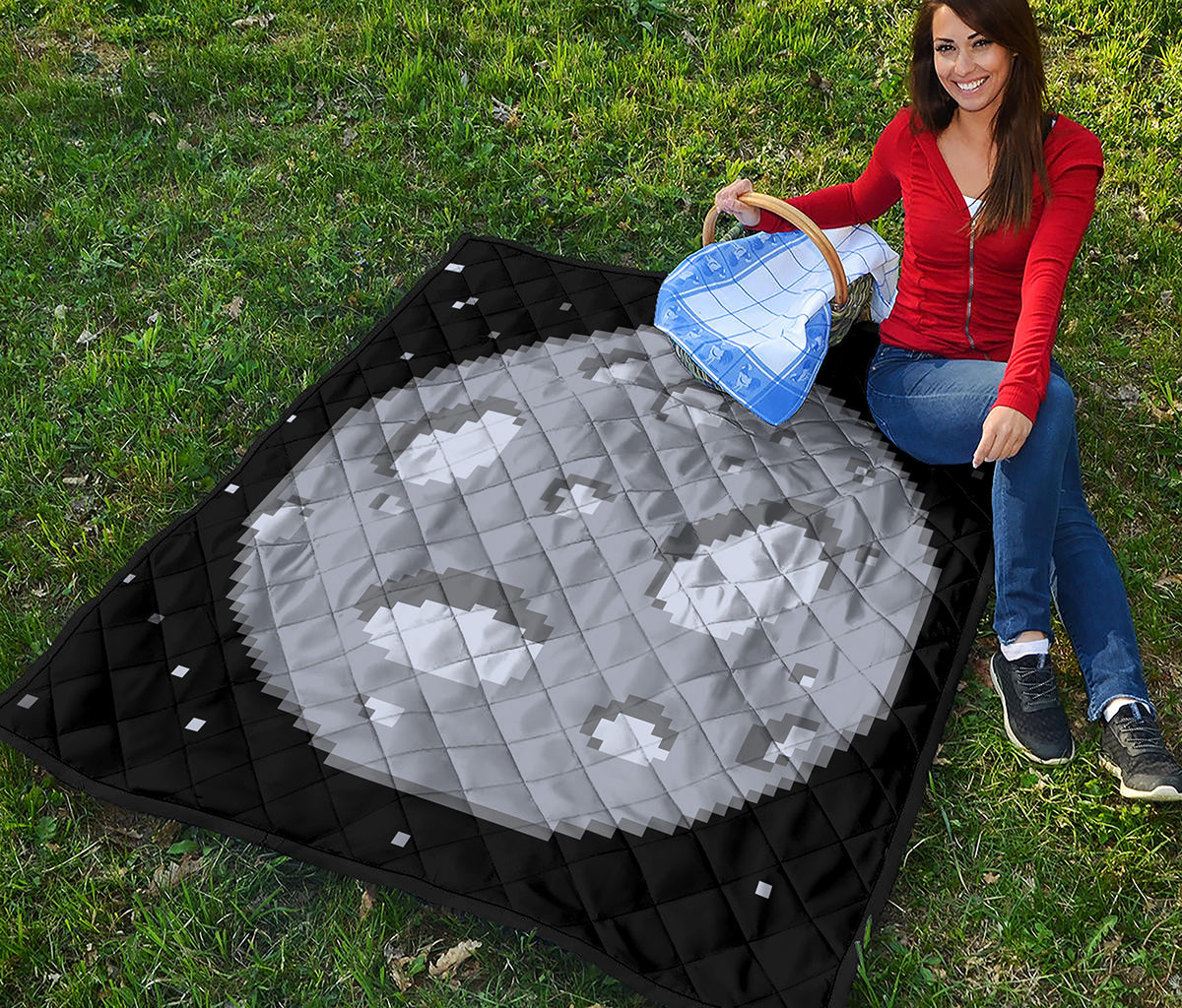 8-Bit Pixel Moon Print Quilt