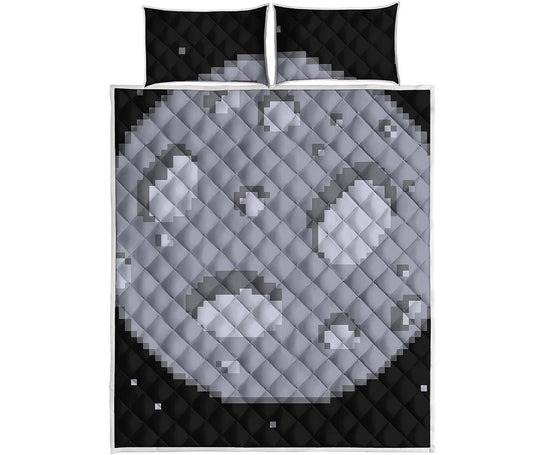 8-Bit Pixel Moon Print Quilt Bed Set