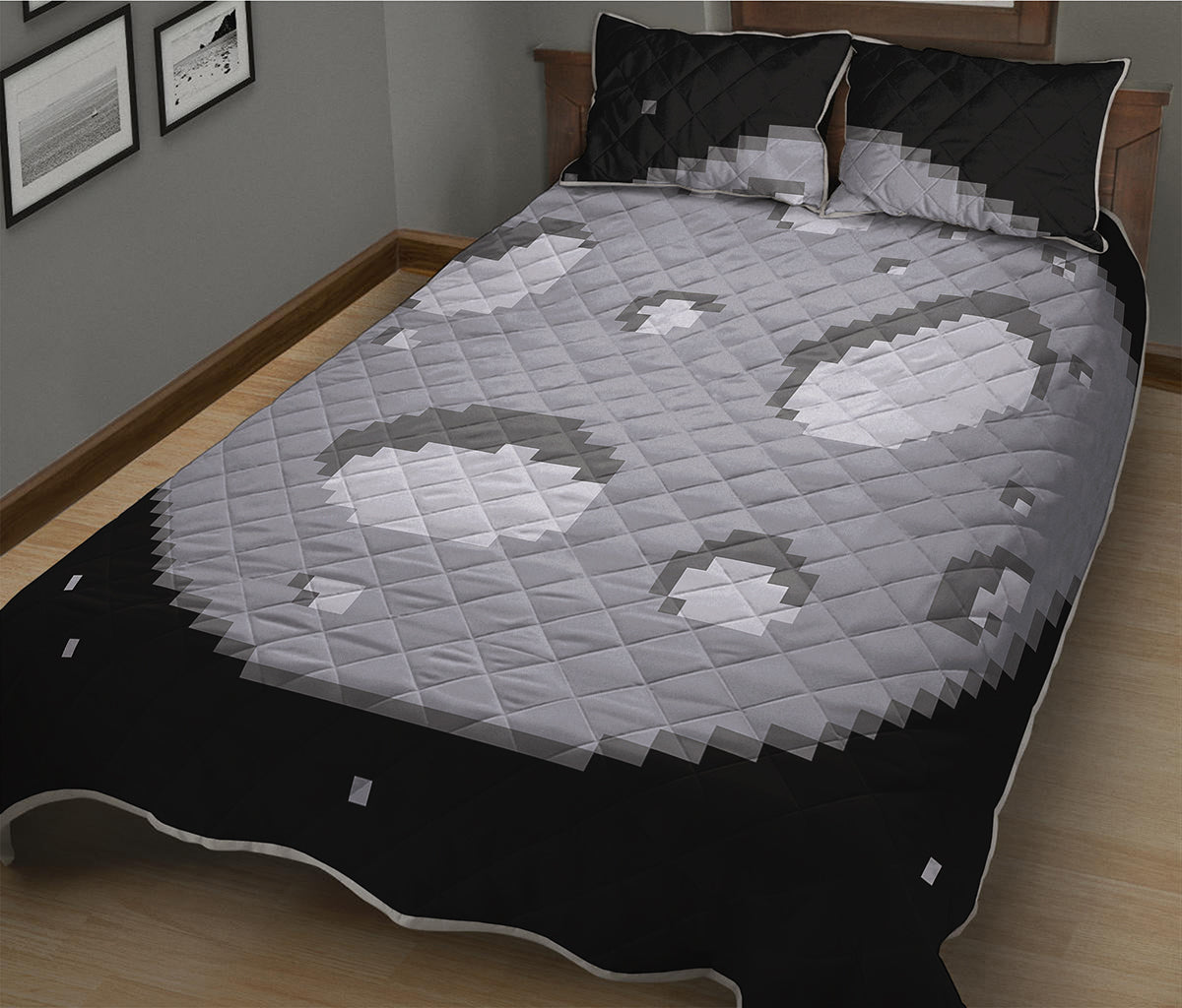 8-Bit Pixel Moon Print Quilt Bed Set