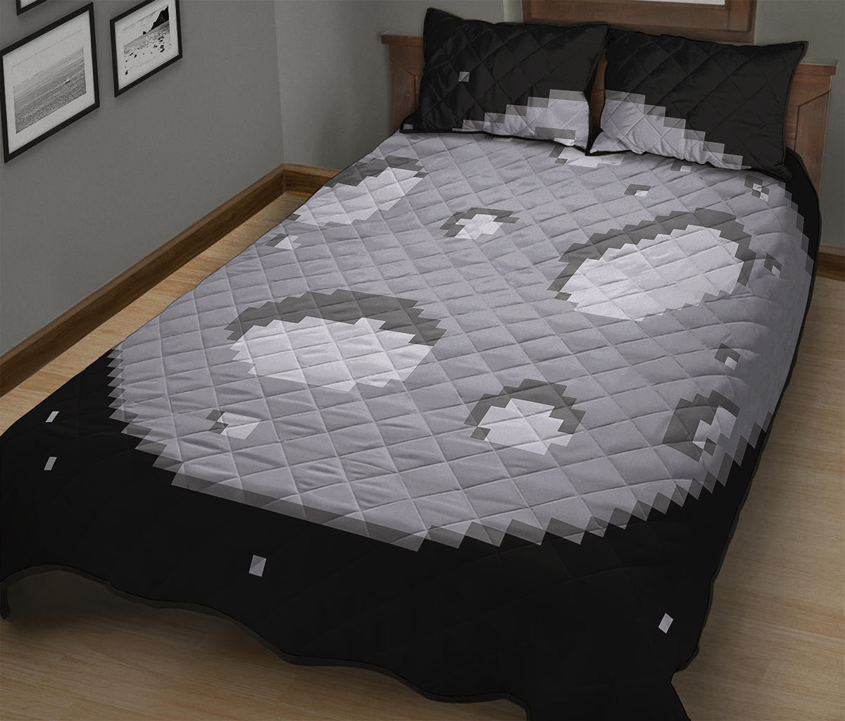 8-Bit Pixel Moon Print Quilt Bed Set