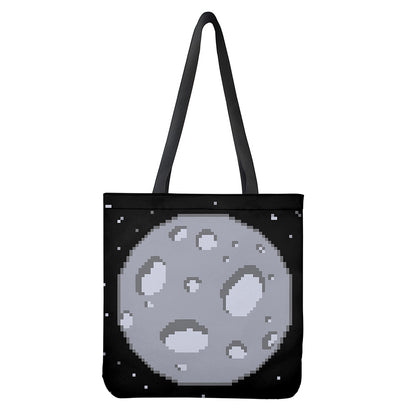 8-Bit Pixel Moon Print Tote Bag