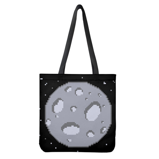 8-Bit Pixel Moon Print Tote Bag