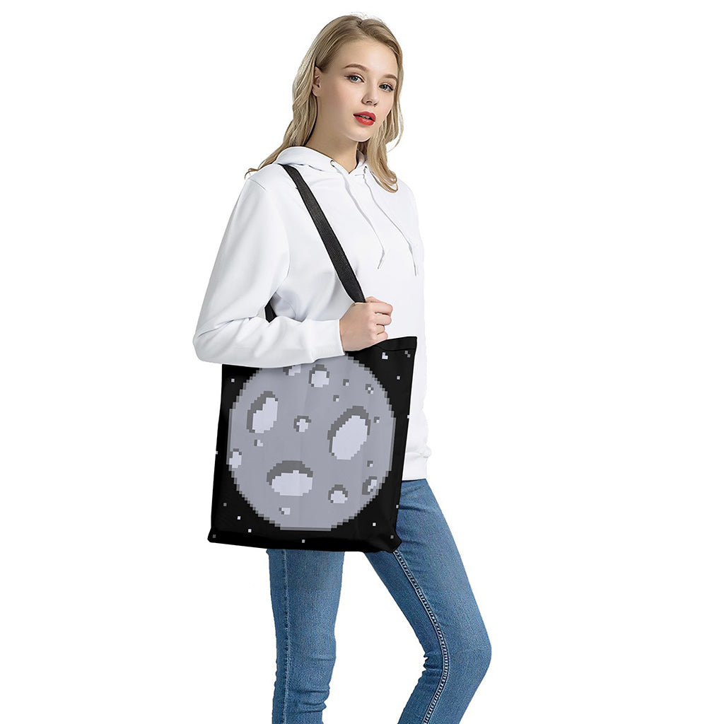 8-Bit Pixel Moon Print Tote Bag