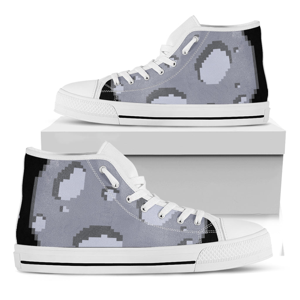 8-Bit Pixel Moon Print White High Top Shoes