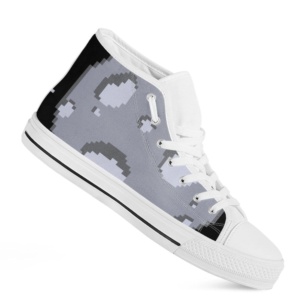 8-Bit Pixel Moon Print White High Top Shoes