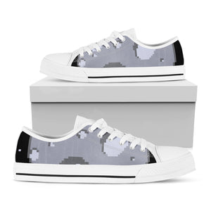 8-Bit Pixel Moon Print White Low Top Shoes