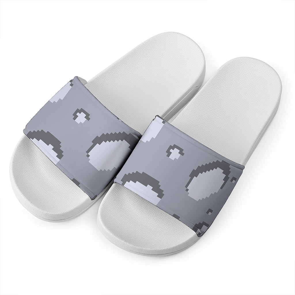 8-Bit Pixel Moon Print White Slide Sandals