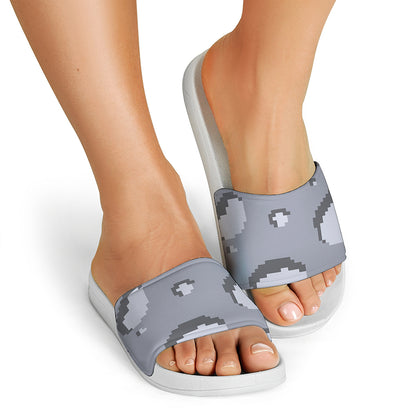 8-Bit Pixel Moon Print White Slide Sandals