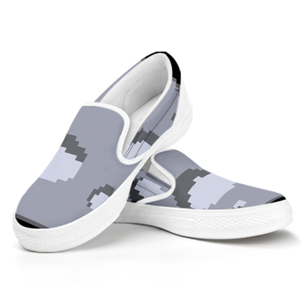 8-Bit Pixel Moon Print White Slip On Shoes