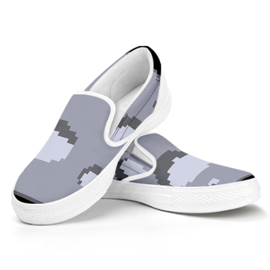 8-Bit Pixel Moon Print White Slip On Shoes