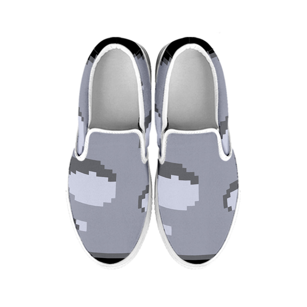 8-Bit Pixel Moon Print White Slip On Shoes