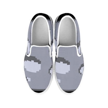 8-Bit Pixel Moon Print White Slip On Shoes