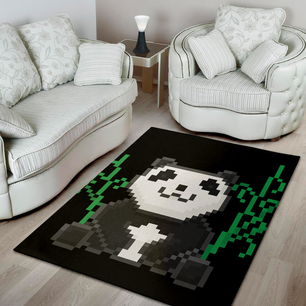 8-Bit Pixel Panda Print Area Rug